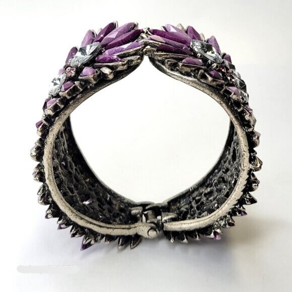 Bold Purple Cuff Bracelet Floral Motif Purple Bangle - Picture 3 of 14